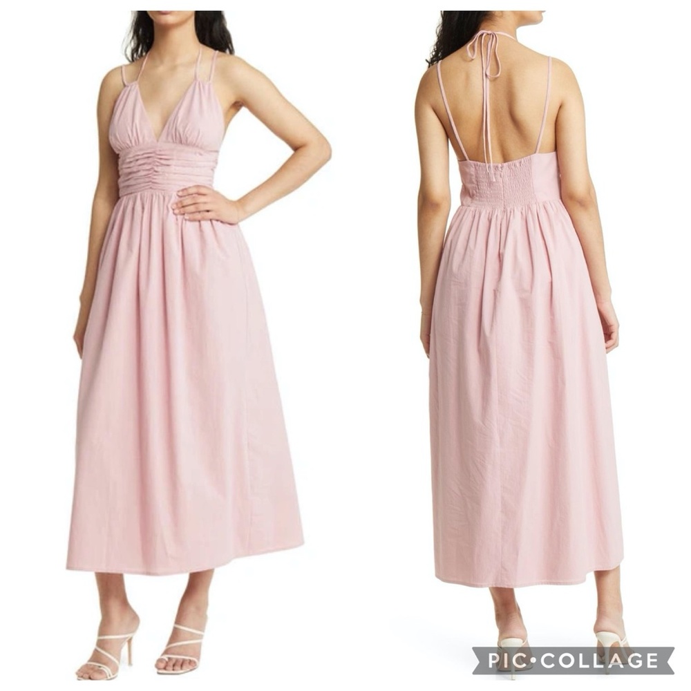 Charles Henry Ruched Halter Midi Sundress Mauve Blush Pink SZ XS NWT 100% Cotton